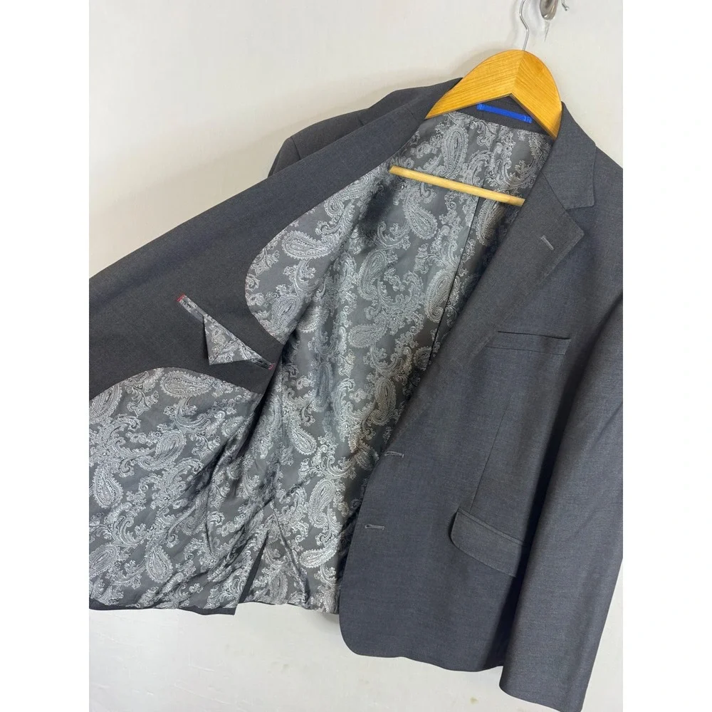 Sondergaard Copenhagen Mens Slim Fit Blazer Charcoal Gray Paisley Lining 42S